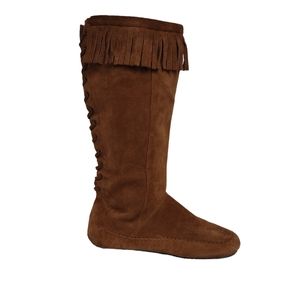ALDO ▪️ AGENA TALL MOCCASIN TAN FRINGE BOOTS SIZE 7.5 WOMEN'S
